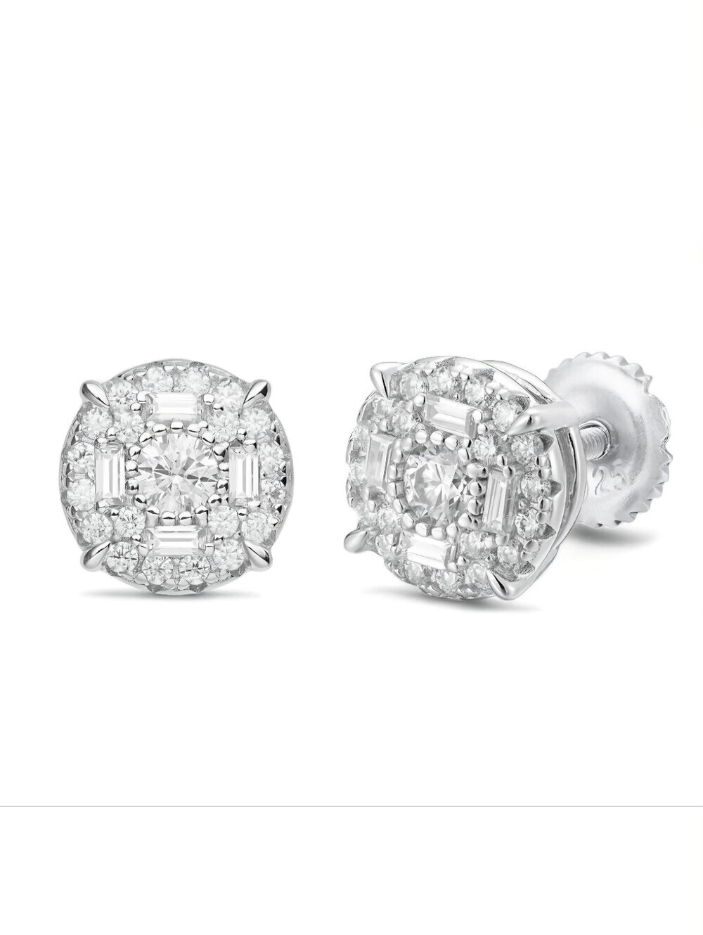 Moissanite Real 925 Silver 8mm Earrings Round Halo Cluster Stud Pass Test VVS1 D